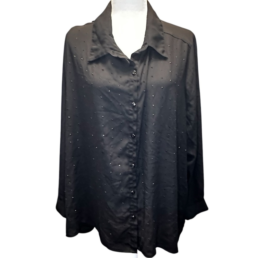 George sheer button down long sleeve blouse with sparkles adorned to it Size 3X‎